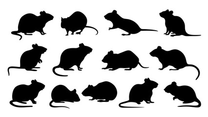 set of rats silhouette vector on tranparent background