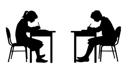 Silhouettes of students studying on tranparent background