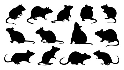set of rats silhouette vector on tranparent background