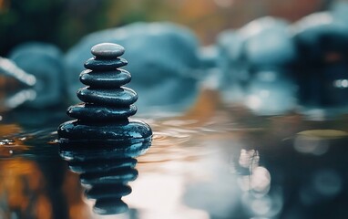 Obraz premium Zen Stones Stacked in Water A Moment of Serenity and Balance