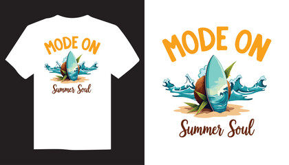 Vector summer t shirt design illustration of a tropical beach with palms tree