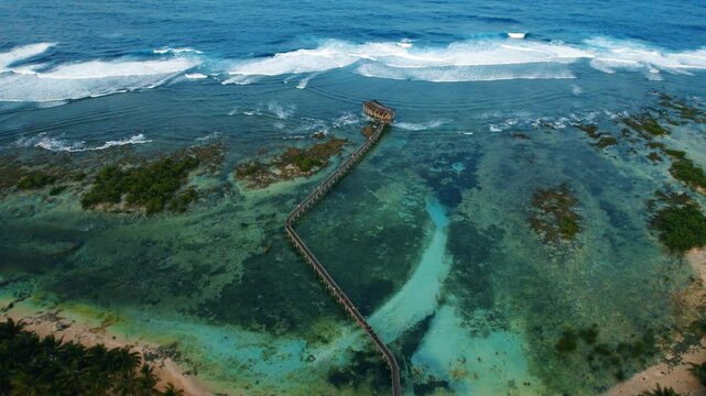 4K Aerial Drone Footage of Cloud 9 Surf Spot in Siargao, Philippines &ndash; Famous Boardwalk and Breaking Waves
