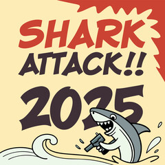 Funny Shark Attack Cartoon with Gun and Lighthouse – 2025 Comic Style Art
