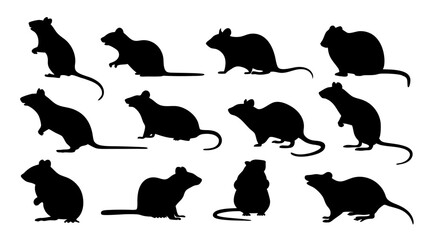 set of rats silhouette vector on tranparent background