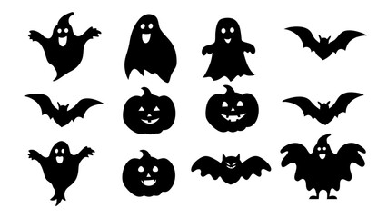 set of halloween icon silhouette vector on tranparent background