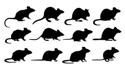 set of rats silhouette vector on tranparent background
