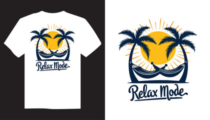 Vector summer t shirt design illustration of a tropical beach with palms tree