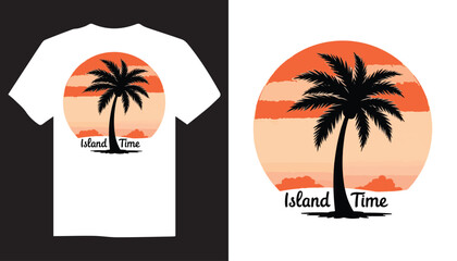 Vector summer t shirt design illustration of a tropical beach with palms tree
