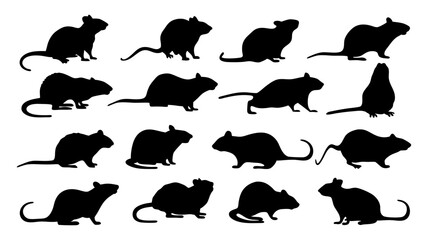 set of rats silhouette vector on tranparent background