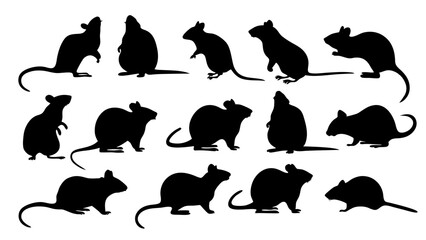 set of rats silhouette vector on tranparent background