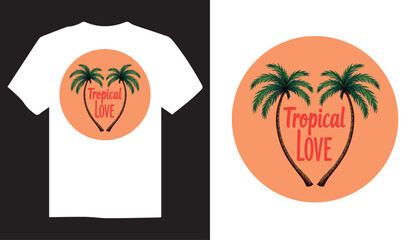 Vector summer t shirt design illustration of a tropical beach with palms tree