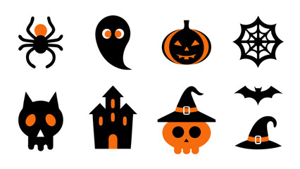 set of halloween icon vector on tranparent background