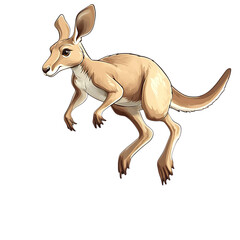 Cartoon Kangaroo Jumping Over River Isolated on Transparent Background
