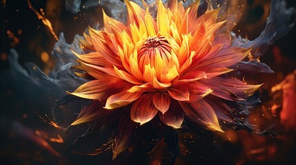 Abstract orange flower on black background. Fantasy fractal design. Psychedelic