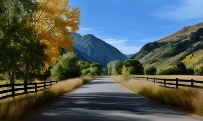 Autumn Landscape With Yellow Trees and Winding Road in Scenic Mountains