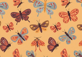 Colorful Butterfly Seamless Pattern, Autumn Hues