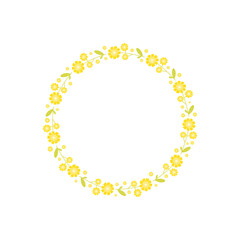 Vintage floral wreath vector illustration isolated on white background. Round frame with colorful hand drawn flowers and leaves. Perfect for wedding invitation, greeting card and so on