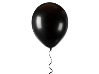 Single black balloon floating  isolated on white background PNG