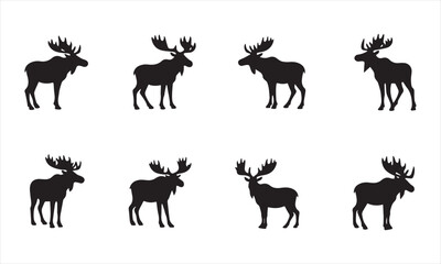 Deer silhouettes set vector illustration, black deer silhouette icon bundle