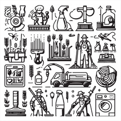 cleaning field elements vector clip art collection, simple editable line style