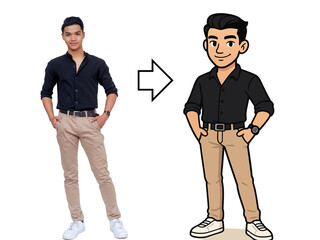 AI generated cartoon avatar based from real photo, ideal for AI illustration or social media profile use. Cartoonized Person.