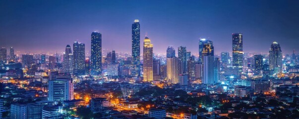 Naklejka premium Night Cityscape View of Tall Buildings