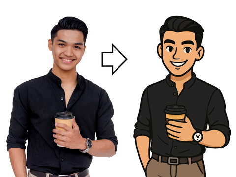 AI generated cartoon avatar based from real photo, ideal for AI illustration or social media profile use. Cartoonized Person.