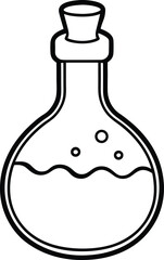 Spooky Halloween Potion Bottle Line Art Minimalist Black Outline Vector Illustration