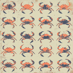 Obraz premium A complete pastel retro decorative design with nostalgia style, textured with hundreds of small crabs in low contrast
