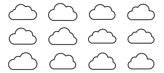 Collection of cloud line icon vector. cloud outine icon set vector illustration on white background