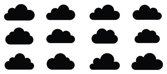 Collection of cloud icon silhouette vector on white background