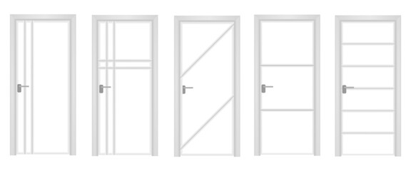 white door set front view, vector illustration isolated on white background.