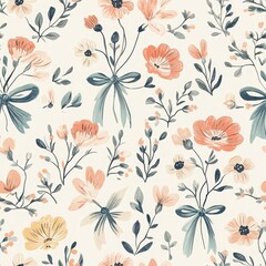 Pastel Peach and White Floral Seamless Pattern
