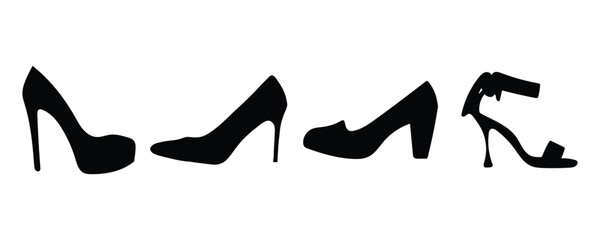 women's shoes, high heels, footwear silhouette vector illustration