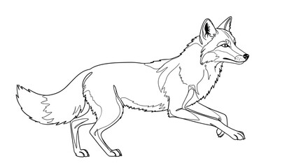 Obraz premium Running fox illustration in black and white outline style 
