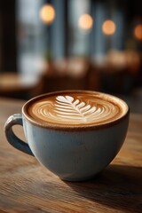 Rosetta latte art glows warmly in cozy cafemorning coffee scene