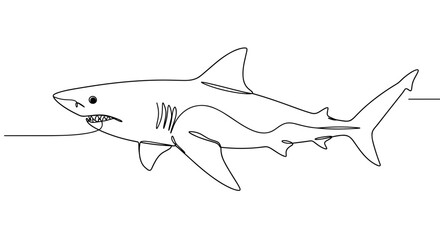 Cartoon shark swimming in ocean with simple outline  