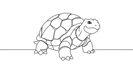 Happy tortoise walking on a line illustration  