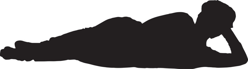  vector silhouette, rear view of relaxed woman lying on the floor looking background