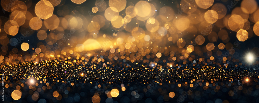 Aufkleber Abstract background with glittering golden bokeh lights in panoramic format
