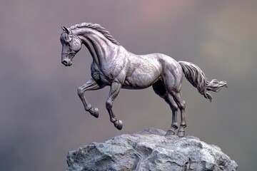 A detailed equine sculpture in mid-stride.