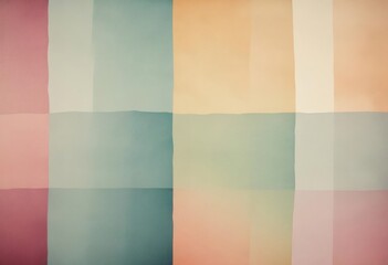Abstract square design created with pastel paint strokes on handmade paper, photographed under soft, warm indoor lighting, macro photography capturing the delicate fibers of the paper.