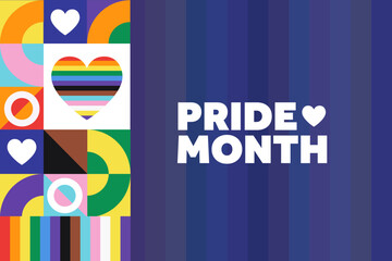 Pride Month. June. Holiday concept. Template for background, banner, card, poster with text. Vector EPS10 illustration.