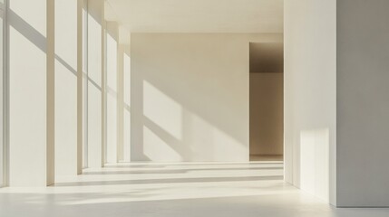 Obraz premium Empty, sunlit hallway in a modern, minimalist space