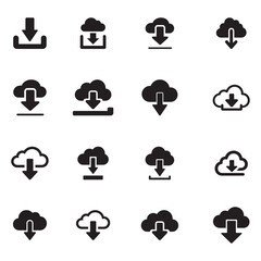 A sleek collection of download icon silhouettes perfect for user interfaces, mobile apps, websites, and digital product designs. Includes various styles.