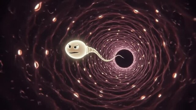 Sperm cartoon swimming in to the hole