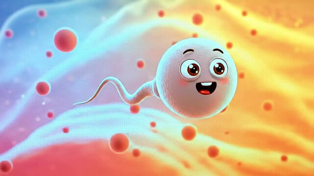 Sperm cartoon vector illustration on a colorful background with blue light and a pattern design
