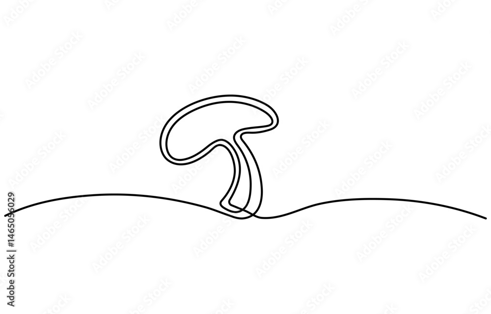 Poster Mushroom in one continuous line drawing. Nature food in simple linear style. Edible autumn harvest in editable stroke. Doodle oneline vector illustration