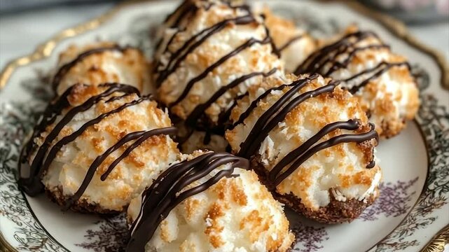 Coconut macaroons drizzled with dark chocolate