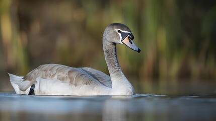 Beautiful Young Mute Swan Swimming in Calm Water